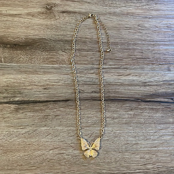 Handmade Gold Chain Butterfly Statement Necklace - Picture 2 of 3